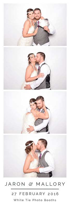 Photo booth strip of 4 pictures of a bride and groom