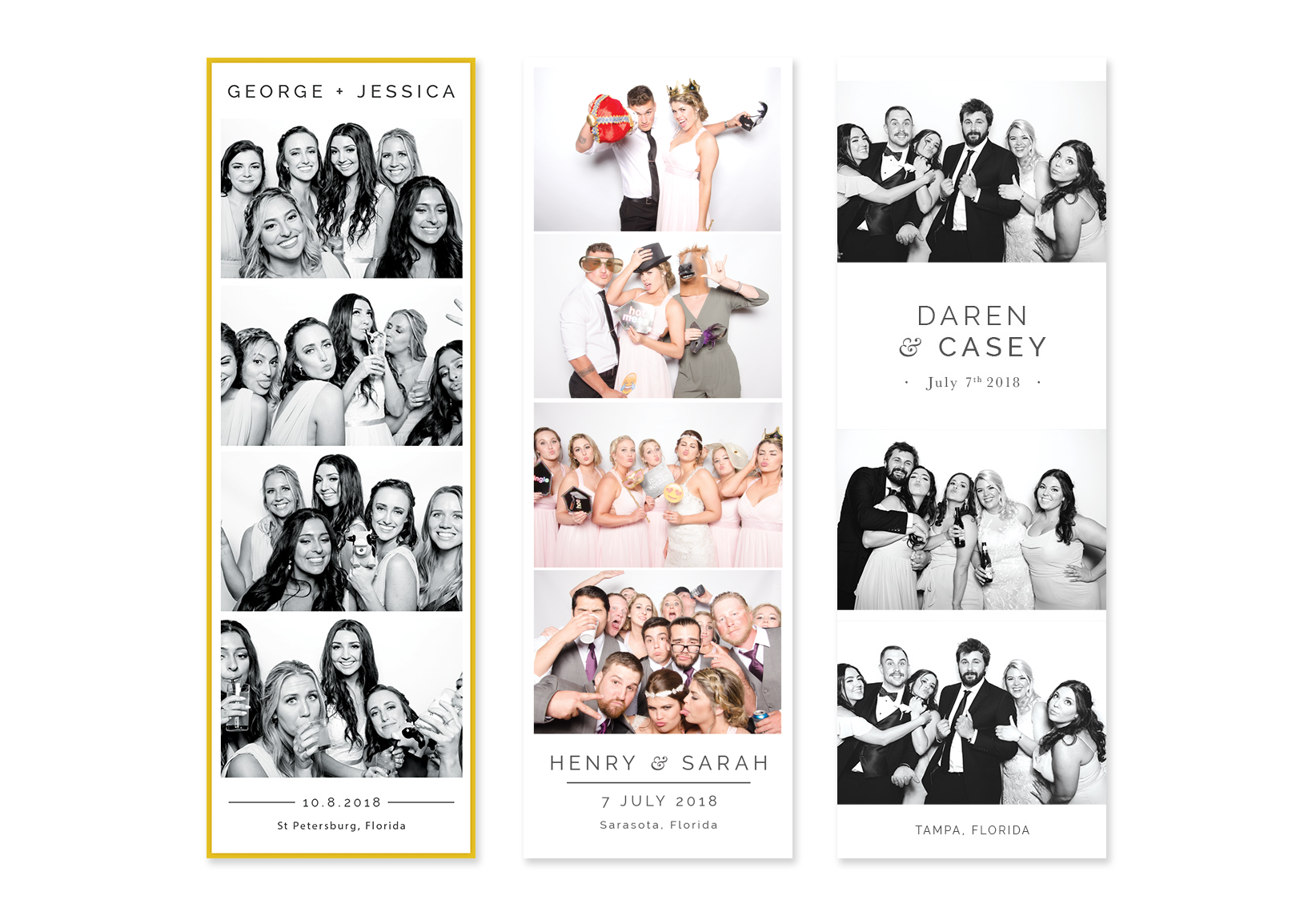 three 2x6in wedding photo booth layouts